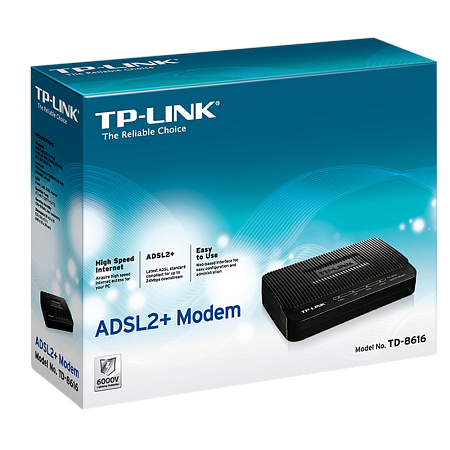 ADSL Modem TP-LINK "TD-8616",1xEthernet port, ADSL/ADSL2/ADSL2+, Splitter, Annex A