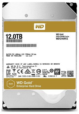 3.5" HDD 12.0TB-SATA-256MB Western Digital "Gold (WD121KRYZ)", Enterprise, CMR 3.5" HDD 12.0TB-SATA-256MB Western Digital "Gold (WD121KRYZ)", Enterprise, CMR