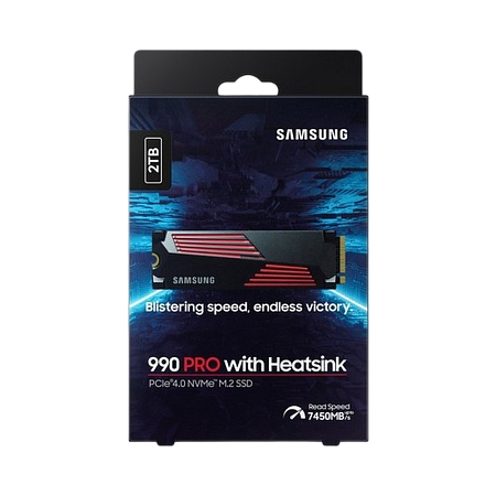 .M.2 NVMe SSD 2.0TB Samsung 990 PRO w/ Heatsink [PCIe 4.0 x4, R/W:7450/6900MB/s, 1.2PB, 3DTLC]