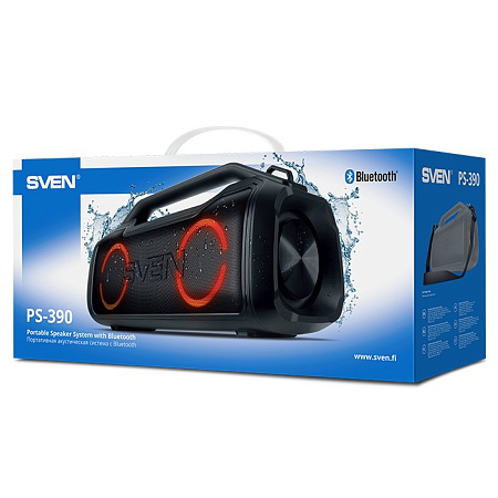 Speakers SVEN "PS-390", 50W, Waterproof (IPx5), TWS, Bluetooth, microSD, 3600mA*h, Black Speakers SVEN "PS-390", 50W, Waterproof (IPx5), TWS, Bluetooth, microSD, 3600mA*h, Black