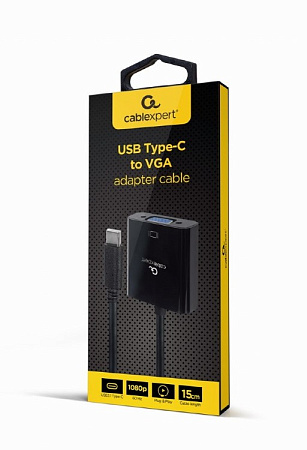 Adapter  Type-C to VGA socket 0.15m Cablexpert, 1080p FHD at 60 Hz, A-CM-VGAF-01