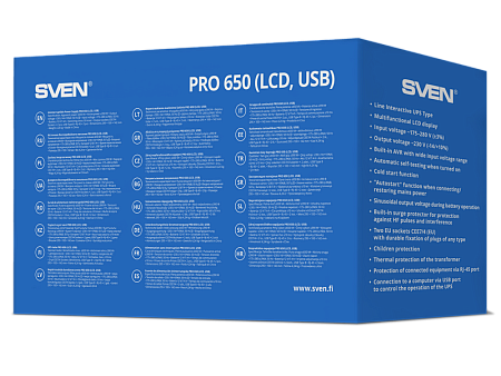 UPS SVEN Pro  650, 650VA/390W, Line Interactive, AVR, LCD, USB, 2xShuko Sockets