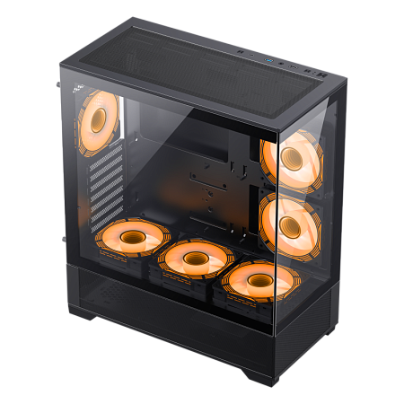 Case ATX GAMEMAX VISTA AB, w/o PSU, 0.6mm, 6x120mm ARGB, ARGB Hub, RC, Front&Side Tempered Glass, 1x