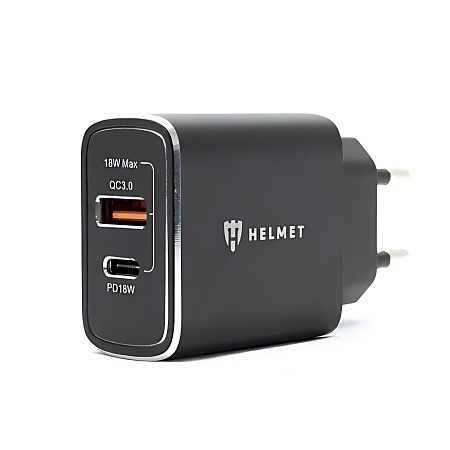Helmet Wall Charger USB/Type-C QC3.0 18W (Сable 3 in1), Black Helmet Wall Charger USB/Type-C QC3.0 18W (Сable 3 in1), Black