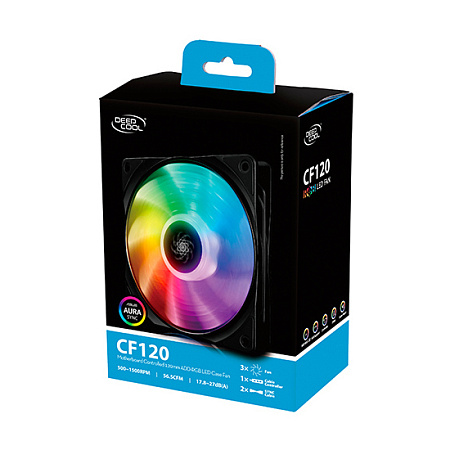 PC Case Fan Deepcool CF120, 120x120x25mm, 17.8-27dB, 56.5CFM, 500-1500RPM, Hydro Bearing, RGB LED
