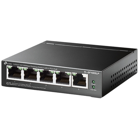 .5-port 10/100M TP-LINK PoE Switch, TL-SF1005LP, with 4 Port PoE, 41W Budget, steel case