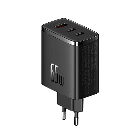 Baseus Wall Charger GaN 2*Type-C+1*USB-A 65W, Cube Pro Series, Cluster Black