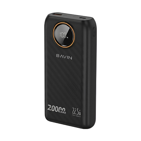 BAVIN Power Bank 20000mAh, 22.5W Fast Charging, Built-in Dual Cables, LED Display, Black