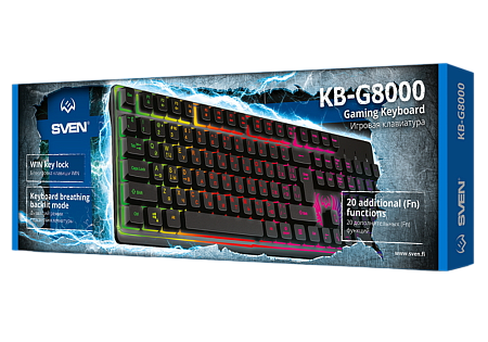 Gaming Keyboard SVEN KB-G8000, Fn keys, Backlight, WinLock, 1.8m, USB, EN/RU, Black