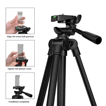 Tripod Photography Professional Aluminum 125cm (Locking Knob, Support Smooth 360°), Black F-13T