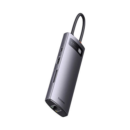 Baseus HUB 8in1 Type-C to 1* HDMI4K@60Hz+3*USB-A 3.0+PD*1+RJ45*1+SD/TF*1, Metal Gleam Series, Space Gray