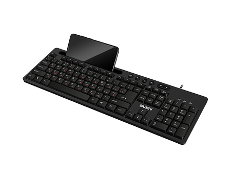 Keyboard SVEN KB-S302, Multimedia, Tray for smartphone, 1.5m, USB, EN/RU, Black Keyboard SVEN KB-S302, Multimedia, Tray for smartphone, 1.5m, USB, EN/RU, Black