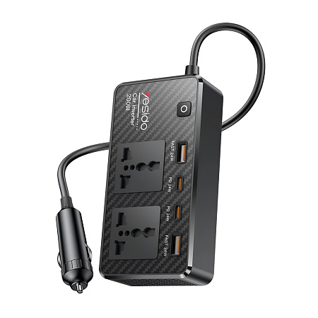 Yesido Car Inverter 12V 200W Max 1*AC220v 1*200W 2*USB-A 2*Type-C, Black Yesido Car Inverter 12V 200W Max 1*AC220v 1*200W 2*USB-A 2*Type-C, Black