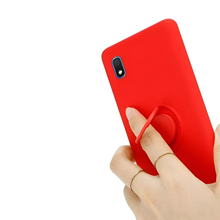 Helmet Case with Ring Liquid Silicone Samsung A10, Red