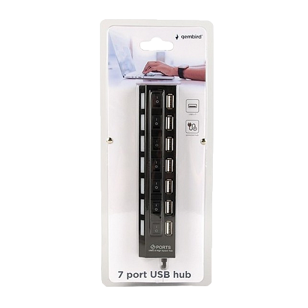 USB 2.0 Hub 7-port Gembird "UHB-U2P7-03", Black, with switches