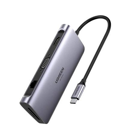 UGREEN Docking Station 10in1 USB-C to 1*HDMI 4K@30Hz + 1*VGA + 3*USB-A3.0 + 1*LAN + 1*SD + 1*TF + 3.5mm Losless + PD 100W | CM681, Gray