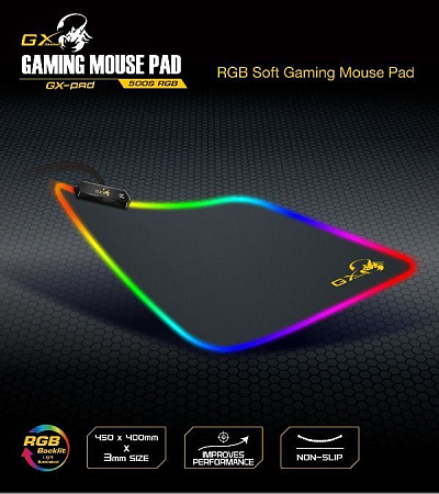 Gaming Mouse Pad Genius GX-500S, 450 x 400 x 3mm, 10 effects, RGB, USB