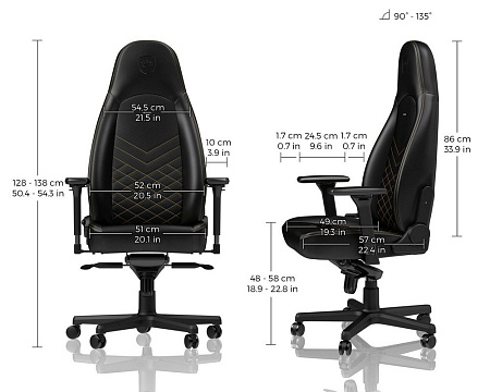 Gaming Chair Noble Icon NBL-ICN-PU-GOL Black/Gold, User max load up to 150kg / height 165-190cm