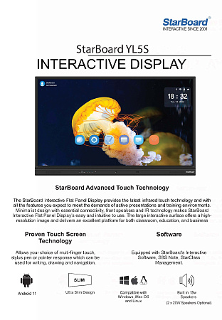 Интерактивный дисплей StarBoard IFPD-YL5-75AOC: 75", 4K, Сенсорный