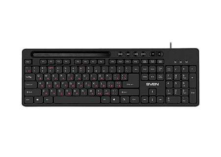 Keyboard SVEN KB-S302, Multimedia, Tray for smartphone, 1.5m, USB, EN/RU, Black Keyboard SVEN KB-S302, Multimedia, Tray for smartphone, 1.5m, USB, EN/RU, Black