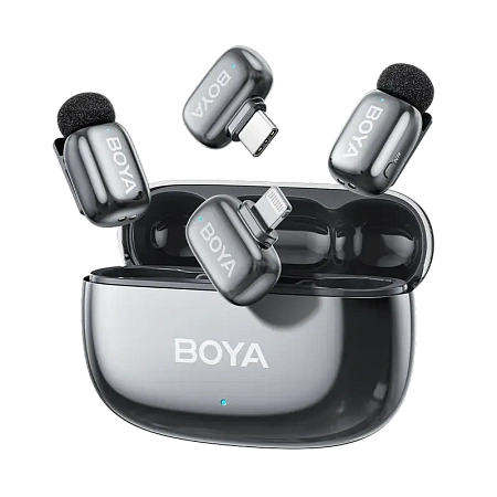 Портативный записывающий микрофон Boya mini 2-01, Беспроводной, Серый