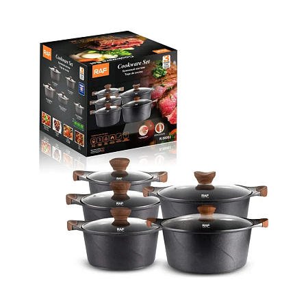 Raf Cookware Set Pans With Lids R.80003, 5pcs Set, Black