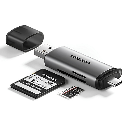UGREEN Card Reader 2in1 USB-C 3.0 & USB-A 3.0 to TF/SD | CM185, Black