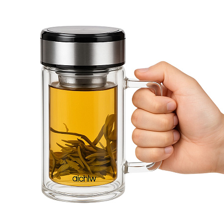 Aichiw Glass Thermos Mug with infuse system AI-D163 380 ML Aichiw Glass Thermos Mug with infuse system AI-D163 380 ML