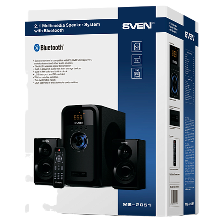 Speakers SVEN "MS-2051" SD-card, USB, FM, remote control, Bluetooth, Black, 55w/30w + 2x12.5w/2.1