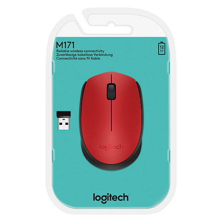 Wireless Mouse Logitech M171, 1000 dpi, 3 buttons, Ambidextrous, 69,3g., 1xAA, 2.4Ghz, Red