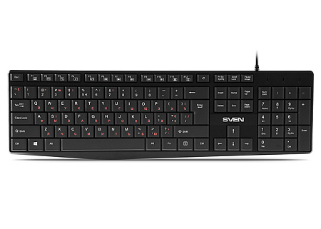 Keyboard SVEN KB-S305, Fn keys, Low profile, Splash proof, 1.5m, USB, EN/RU, Black