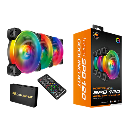 PC Case Fan Cougar Vortex RGB SPB 120 Cooling kit, 3x120x120x25mm, 600-1500 RPM, 26 dBA, RGB HUB, RC
