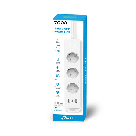 TP-LINK "Tapo P300" Wi-Fi Smart Power Strip, 3xSockets, 2xUSB with QC 3.0, USB-C 18W