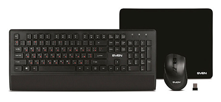 Wireless Keyboard & Mouse & Mouse Pad SVEN KB-C3800W, Multimedia, Palm rest, 1600dp, 6 buttons, Ergo Wireless Keyboard & Mouse & Mouse Pad SVEN KB-C3800W, Multimedia, Palm rest, 1600dp, 6 buttons, Ergo