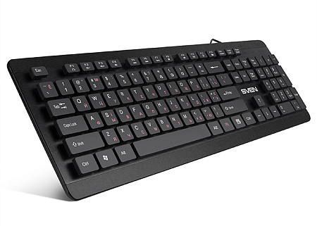 Keyboard SVEN KB-E5700H, Fn keys, Slim design, Splash proof, 2xUSB ports, 1.5m, USB, EN/RU, Black