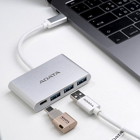 USB Type-C to 3-Ports USB-A 3.1 Hub Adata, Silver, Aluminum-Casing (ACA3HUBAL-CSV)