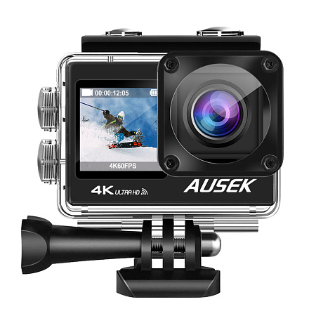 AUSEK WiFi action camera with dual color screen, 16MP, 4k/30fps, 900mAh, Black AUSEK WiFi action camera with dual color screen, 16MP, 4k/30fps, 900mAh, Black