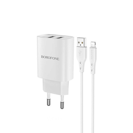 Borofone Wall Charger with Сable USB to Lightning BN2 2xUSB 2.1A, White