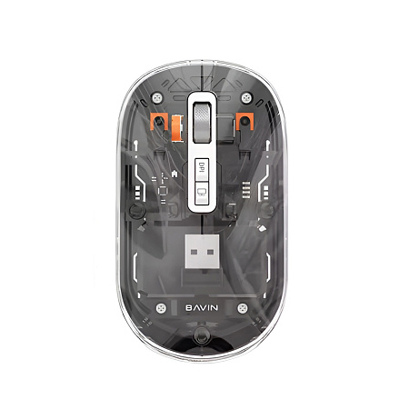 BAVIN Wireless Transparent Mouse, Dual Mode (Bluetooth + 2.4G), 400mAh Battery, Silent Design, Black