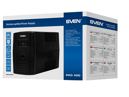 UPS SVEN Pro  400, 400VA/240W, Line Interactive, AVR, LED, 2xShuko Sockets