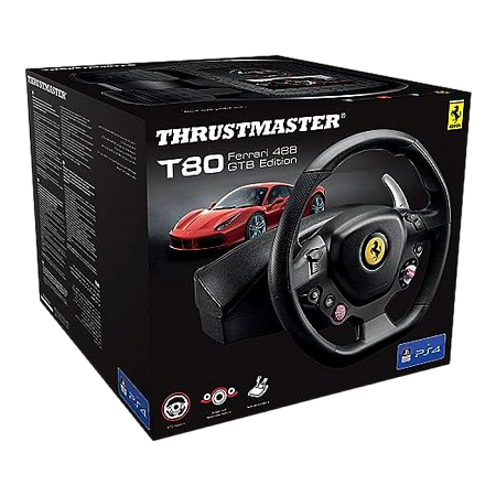 Wheel Thrustmaster T80 Ferrari 488 GTB Edition,11", 240 degree, 11 buttons, D-pad, 2-pedal pedal set
