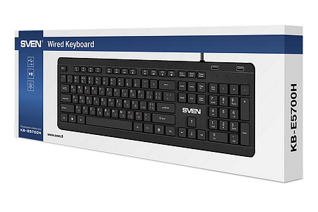Keyboard SVEN KB-E5700H, Fn keys, Slim design, Splash proof, 2xUSB ports, 1.5m, USB, EN/RU, Black