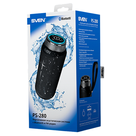 Speakers SVEN "PS-280", Black, 12W, TWS, Bluetooth, FM, USB, microSD, 2400mA*h