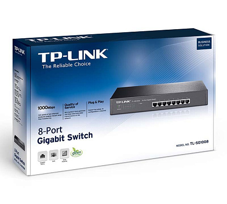 .8-port 10/100/1000Mbps Switch TP-LINK "TL-SG1008", steel case, Rackmount 13"