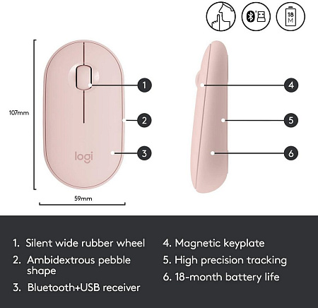 Беcпроводная мышь Logitech M350, Розовый
