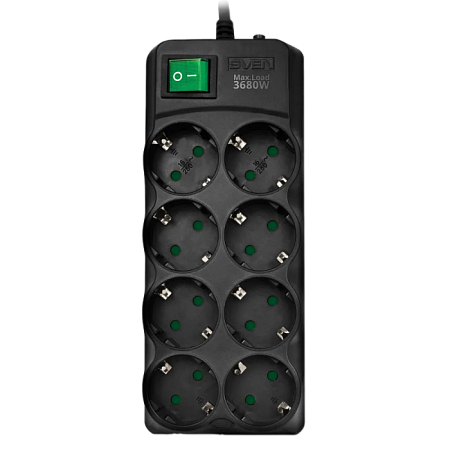Surge Protector   8 Sockets,  5.0m, Sven "SF-08E-16", Black, flame-retardant material, 16A