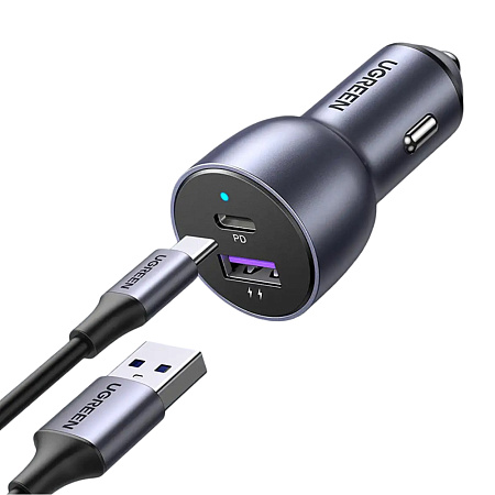 UGREEN Car Charger 1*USB-A+1*Type-C Aluminum 3A 60W, Grey