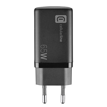 Wall Charger GAN Cellularline, 3 Ports, 2 PD + USB, 65W, Black