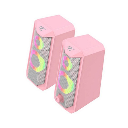 Gaming Speakers Havit SK202, 2x2.5" drivers, 2x3W RMS, 4Ohm, 3.5mm+USB, RGB, Pink 
