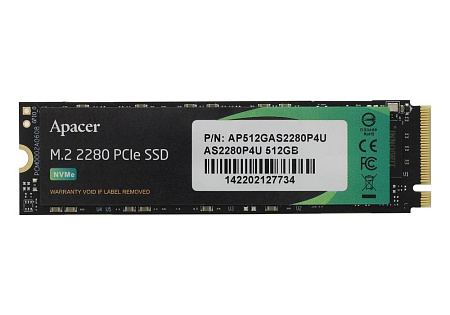 .M.2 NVMe SSD    512GB Apacer AS2280P4U [PCIe 3.0 x4, R/W:3500/2300MB/s, 400/600K IOPS, 350TB,3DTLC]
